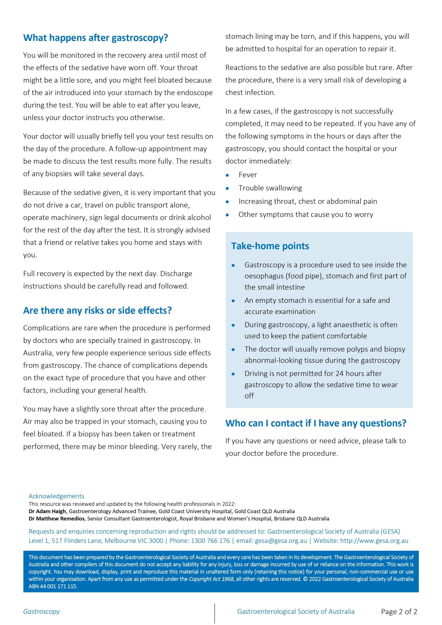 Gastroscopy Fact Sheet GESA